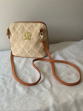 Pratesi Firenze Leather Trimmed Woven Crossbody Bag